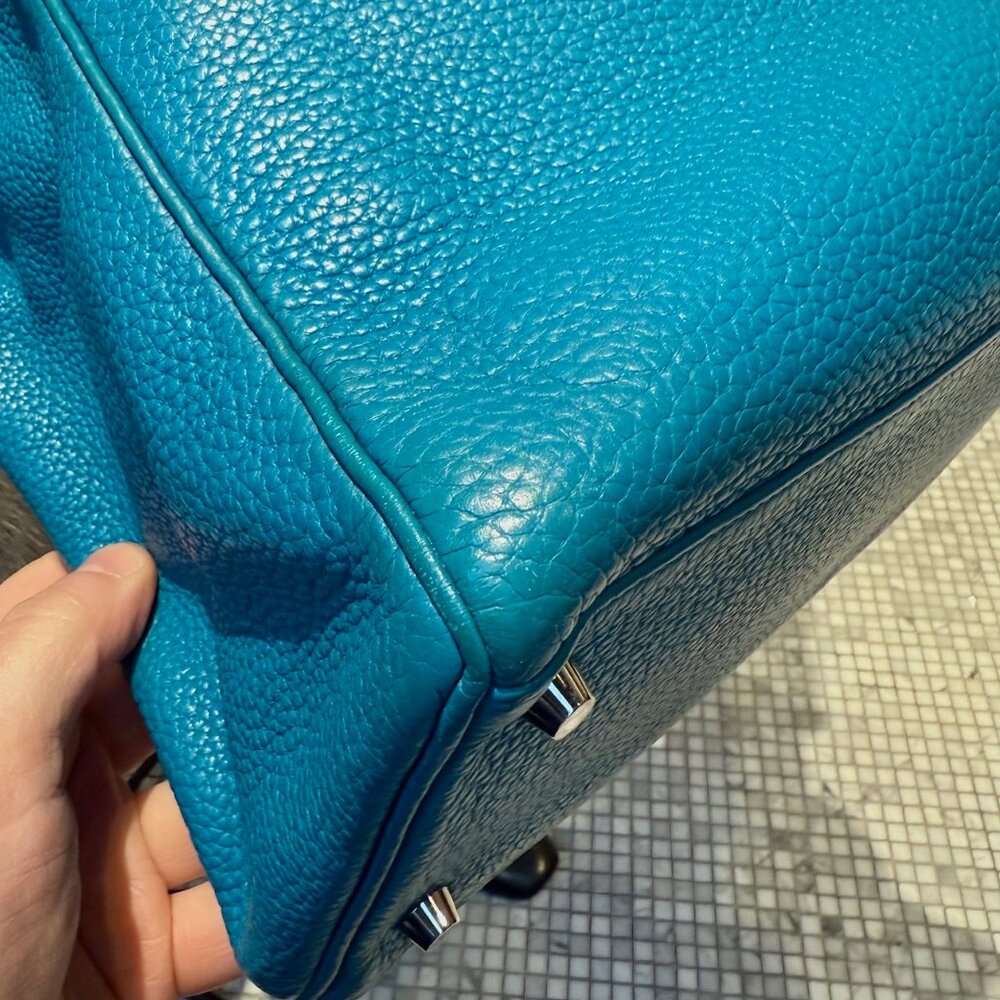 Hermès 2013 Bleu Izmir Clemence Leather Kelly 35 Bag - Picture 14 of 16